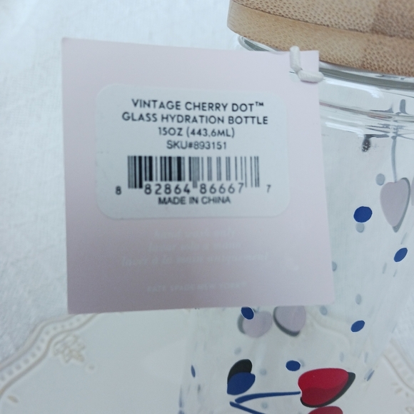 Kate Spade New York × Lenox Vintage Cherry Dot Glass Hydration Bottle 15 oz. - Picture 9 of 15